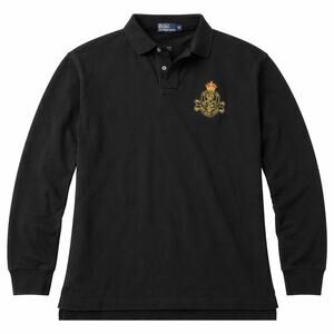 Polo Ralph Lauren black cotton long sleeve polo with black gold crest.  Men XL